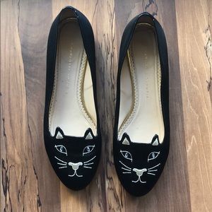 Charlotte Olympia Satin Kitty Flats Black size 41
